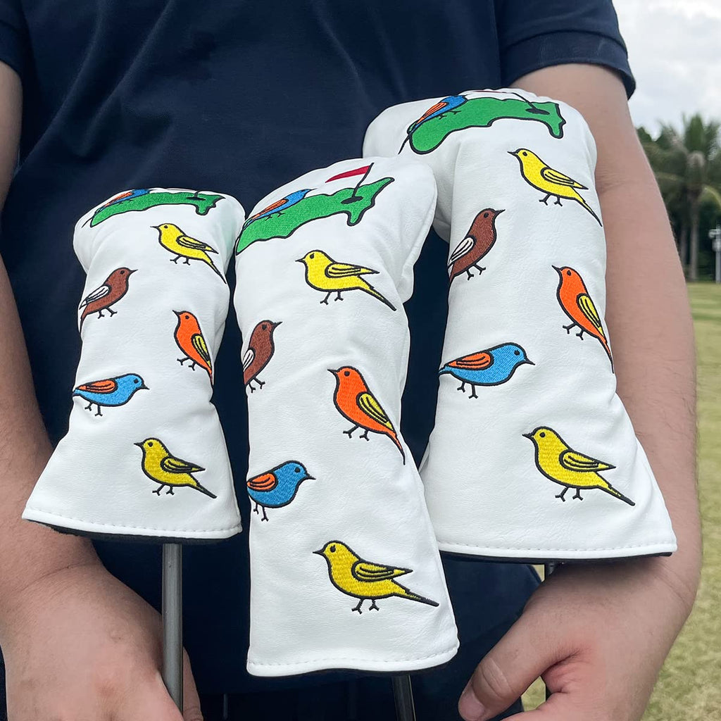 1 Pcs Montela Golf Club Covers,Colorful Birdie Tee 3 Wood Headcover Driver Headcover Fairway Wood Head Covers Hybrid Headcover L