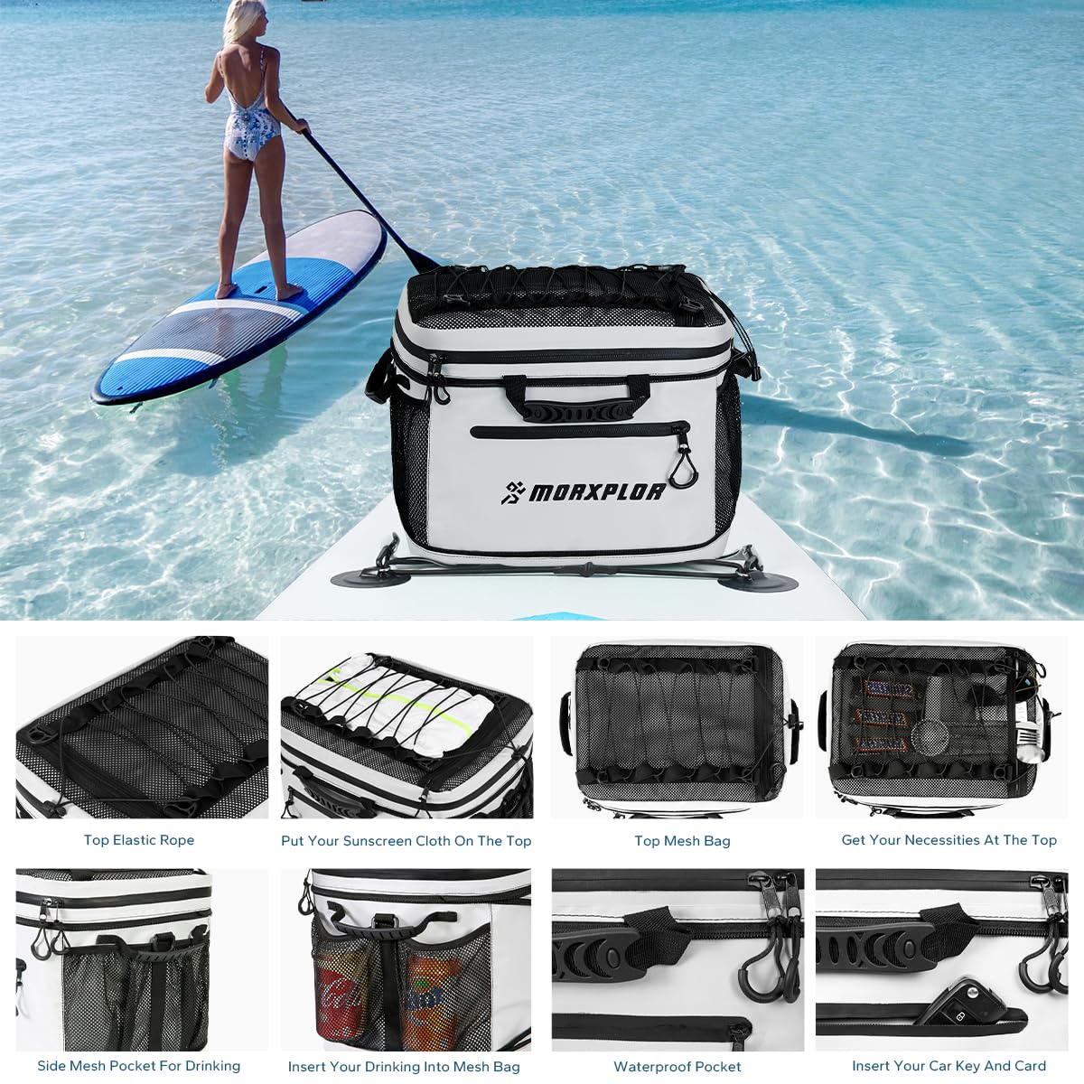 Morxplor Waterproof Pvc Material Paddleboard Cooler Deck Bag,40 Cans Sup Deck Cooler Bag,Cooler Bag For Paddleboard,Lunch Box Co