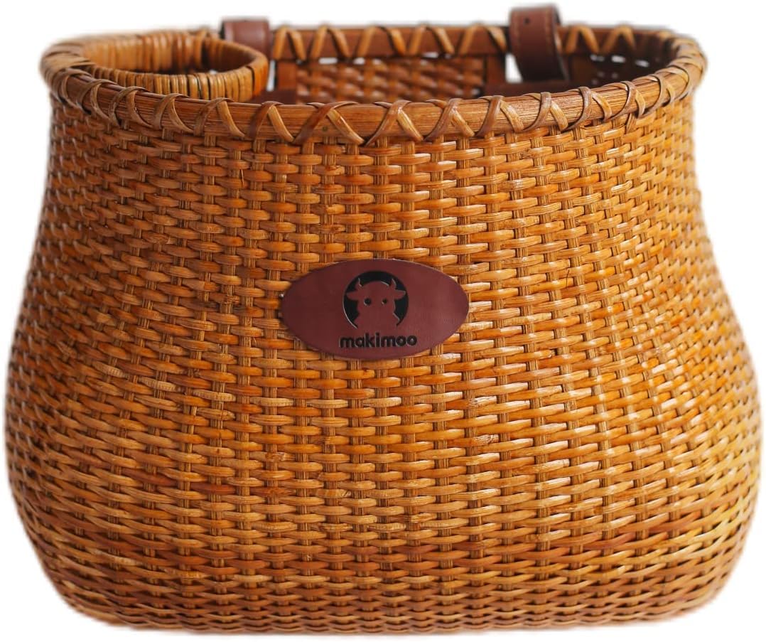 Bike Basket for Women's Beach Cruiser or Scooter The Original Wicker Bicycle Baskets with Built in Cup Holder for Front Handleba