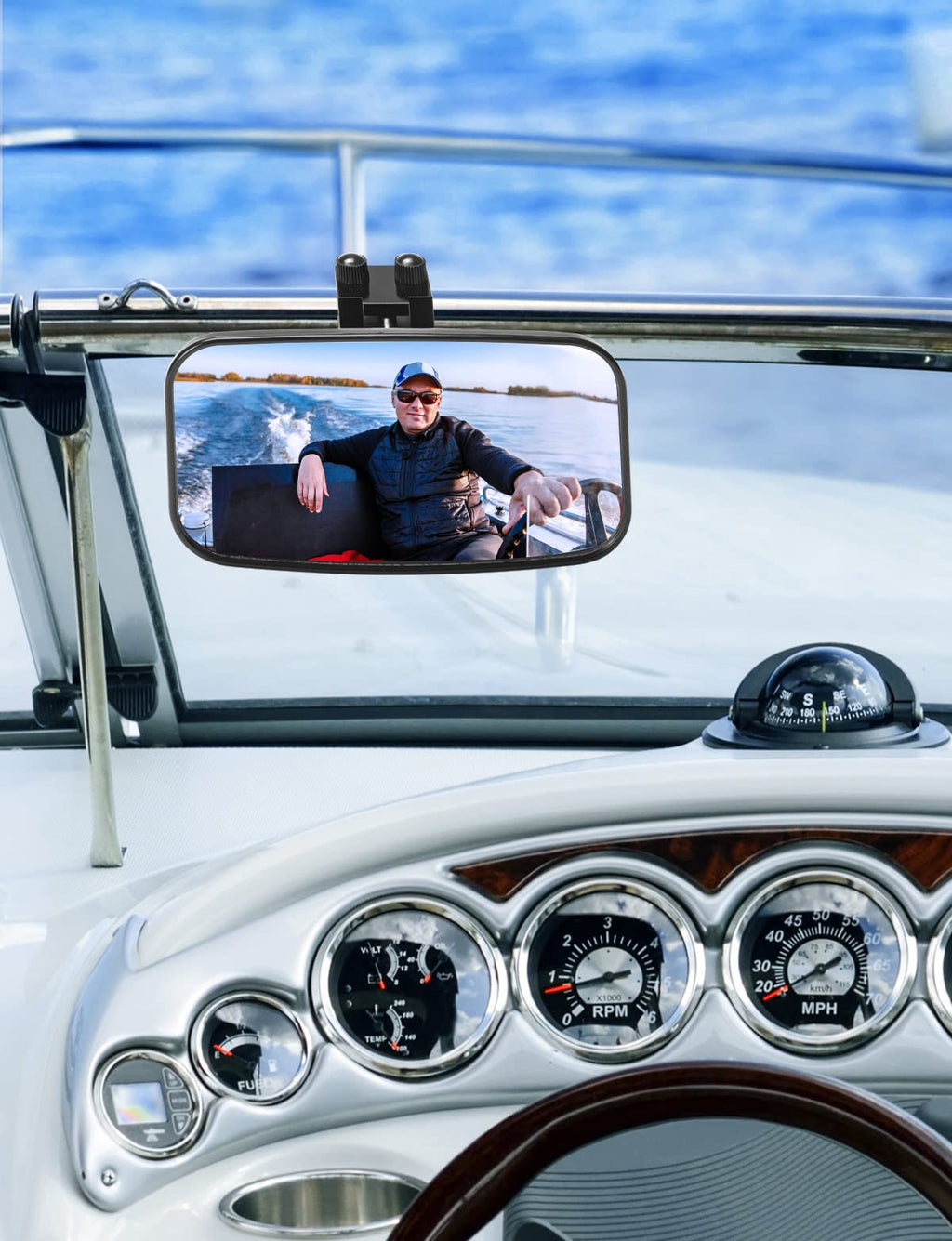 Kemimoto Boat Mirror, 8 In X 4 In Upgraded Universal Boat Rear View Mirror, Marine Mirror For Ski Boats Pontoon Boat Water Skiin