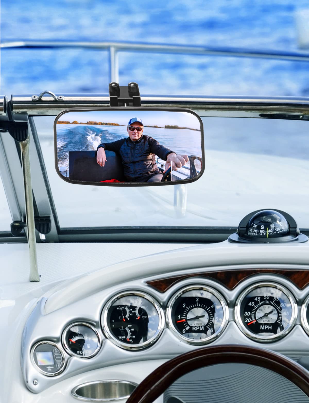 Kemimoto Boat Mirror, 8 In X 4 In Upgraded Universal Boat Rear View Mirror, Marine Mirror For Ski Boats Pontoon Boat Water Skiin