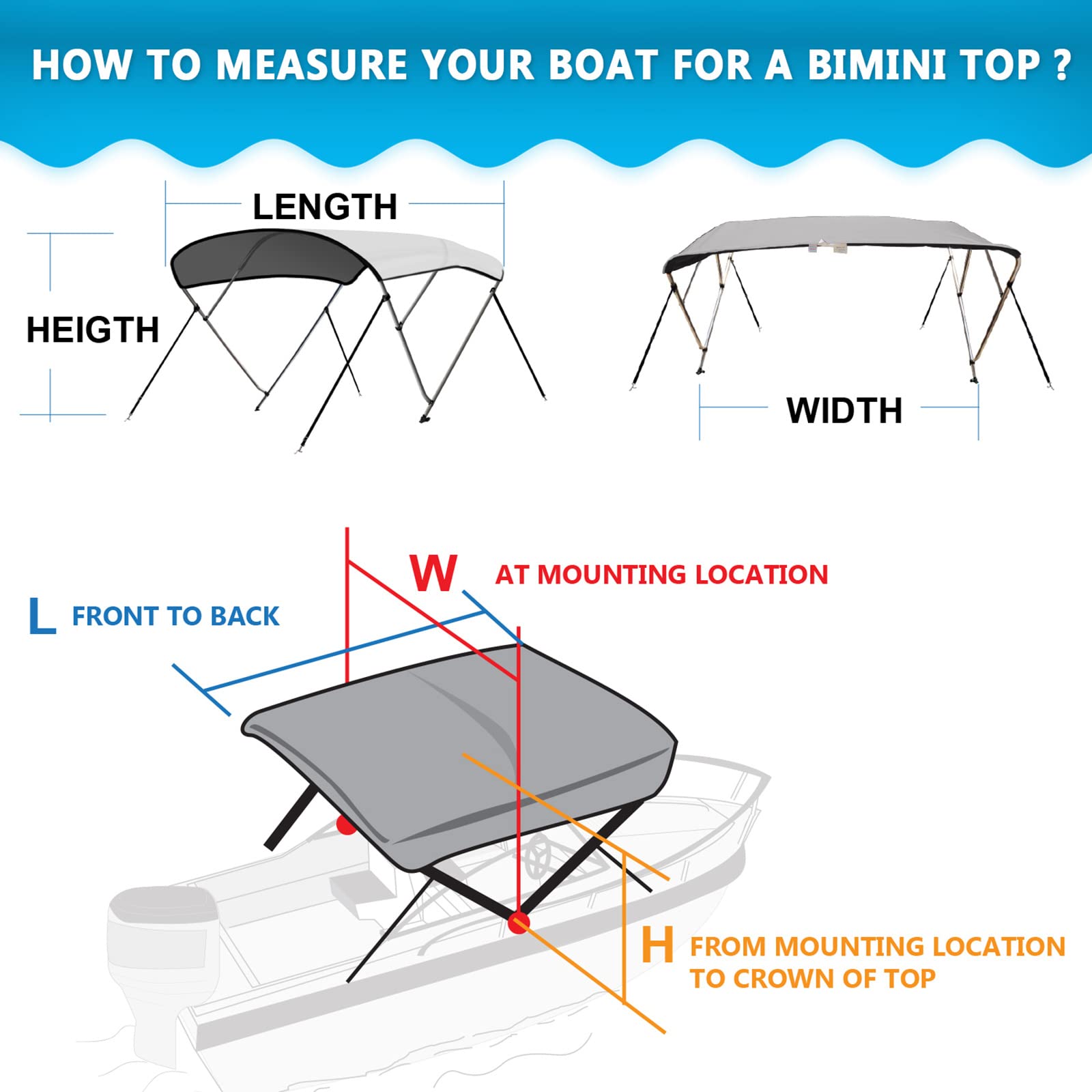 Naviskin Sand 4 Bow 8 'L X 54 '' H X 91 ''-96 '' W Bimini Top Cover Includes Mounting Hardwares,Storage Boot With 1 Inch Aluminu