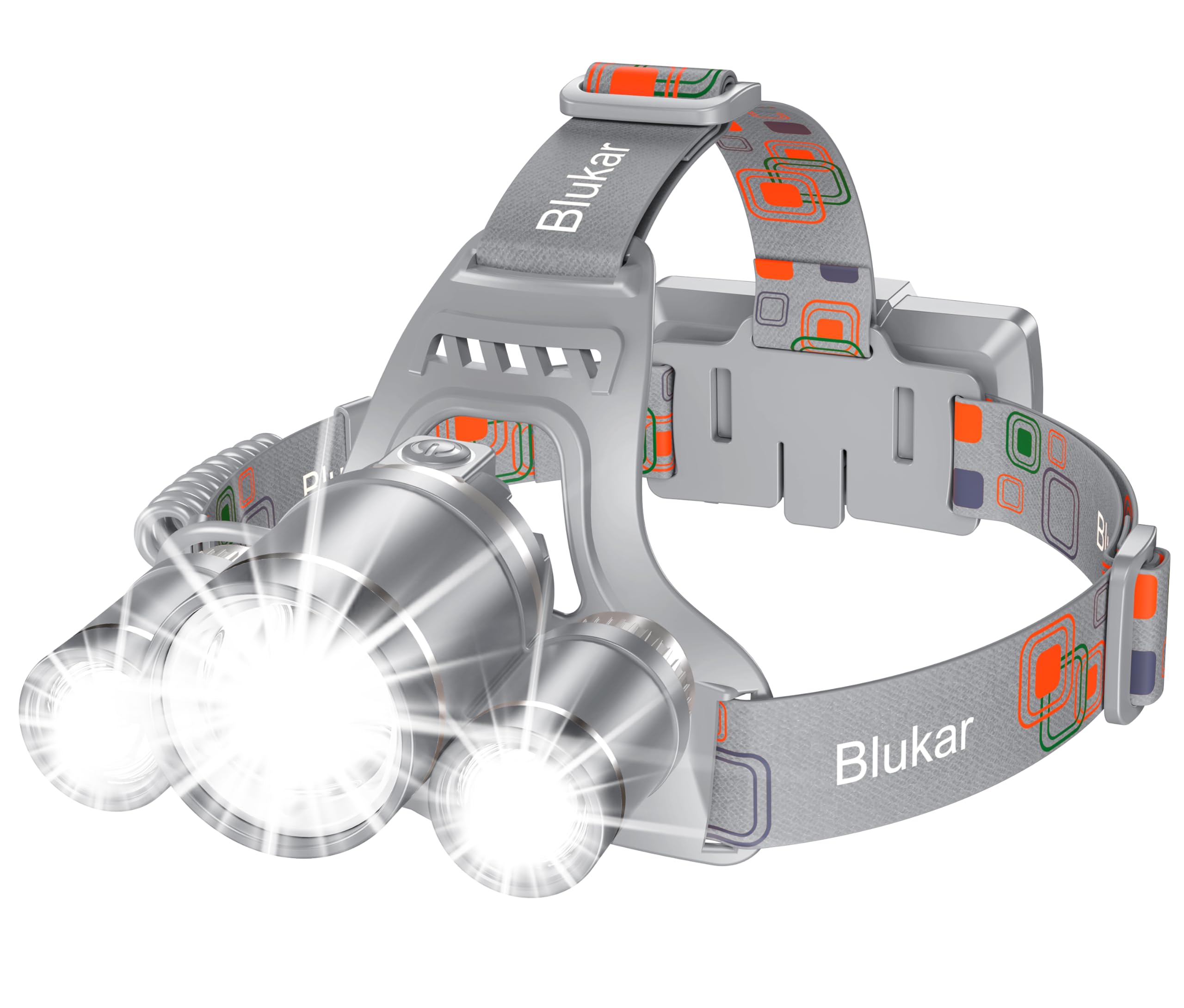 Blukar LED Headlamp, 8000L Super Bright Rechargeable Headlight Flashlight - 3 Lights 5 Modes,Zoomable,Spotlight&Floodlight Combi