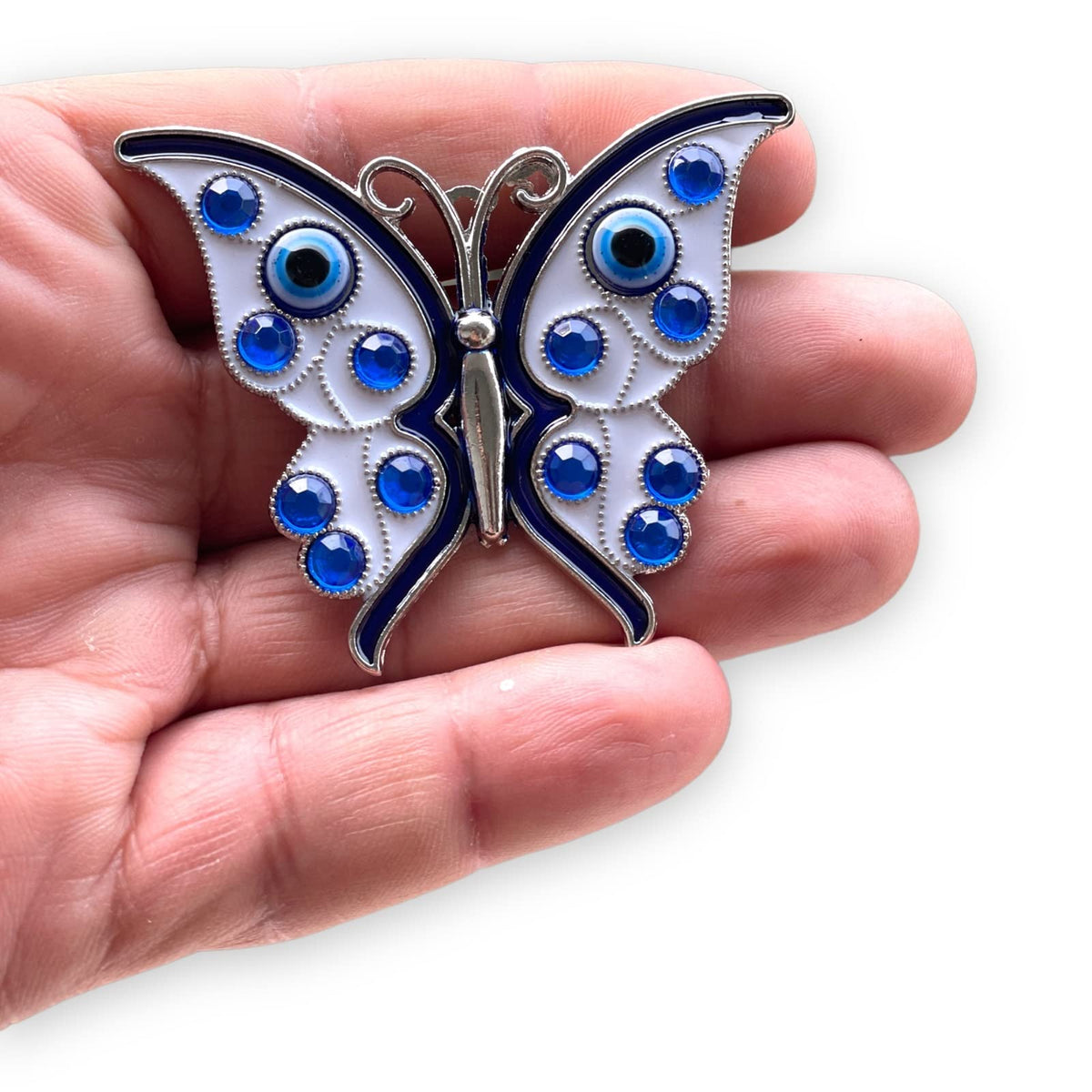 Blue Beads Silver Butterfly Turkish Evil Eye Fridge Refrigerator Sticker Magnet  Sign Of Good Luck & Protection Unique Souvenir