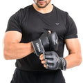 XTRIM MMA Kickboxing Gloves for Men, HalfFinger Without Thumb Coverage | Thick Padding on Palm, Wrist Support, PU Leather, Muay