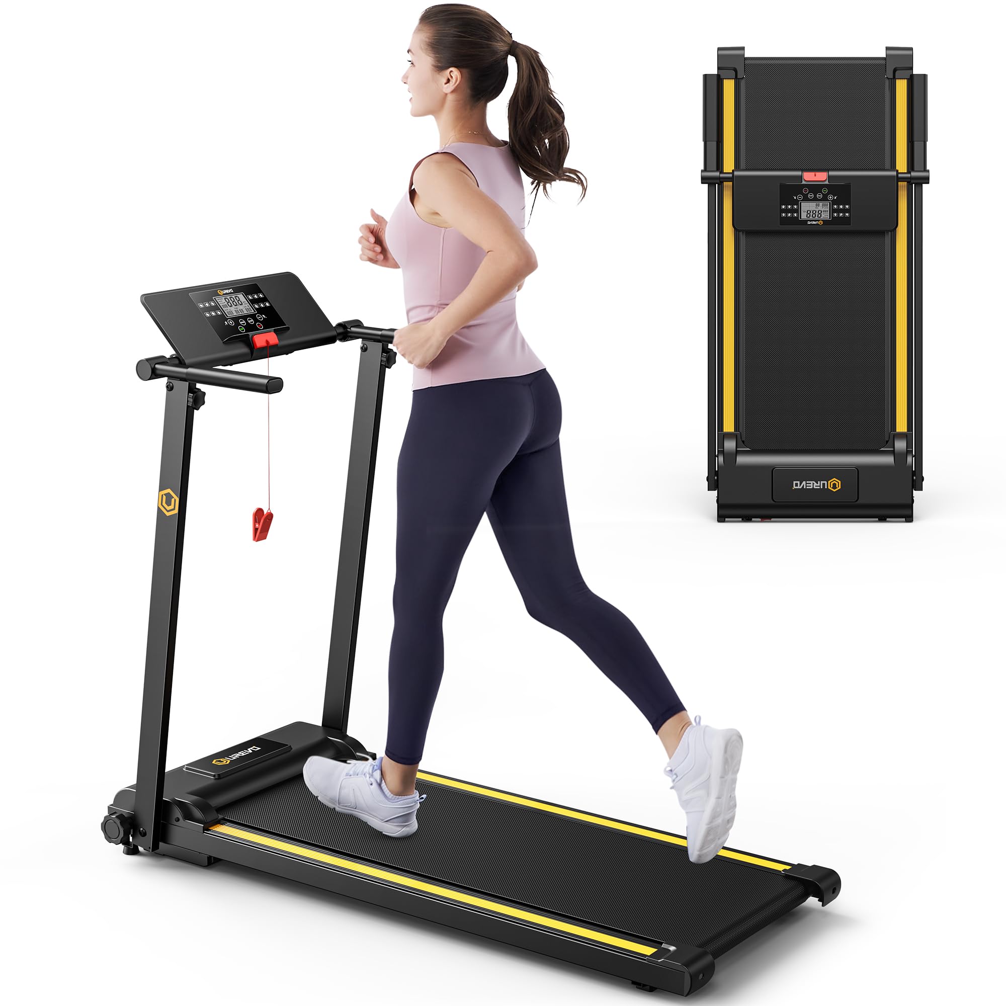 Urevo Walking Pad Treadmills For Home Office, Under Desk Compact Design Treadmill Portable Walking Pad Treadmill With Remote Con