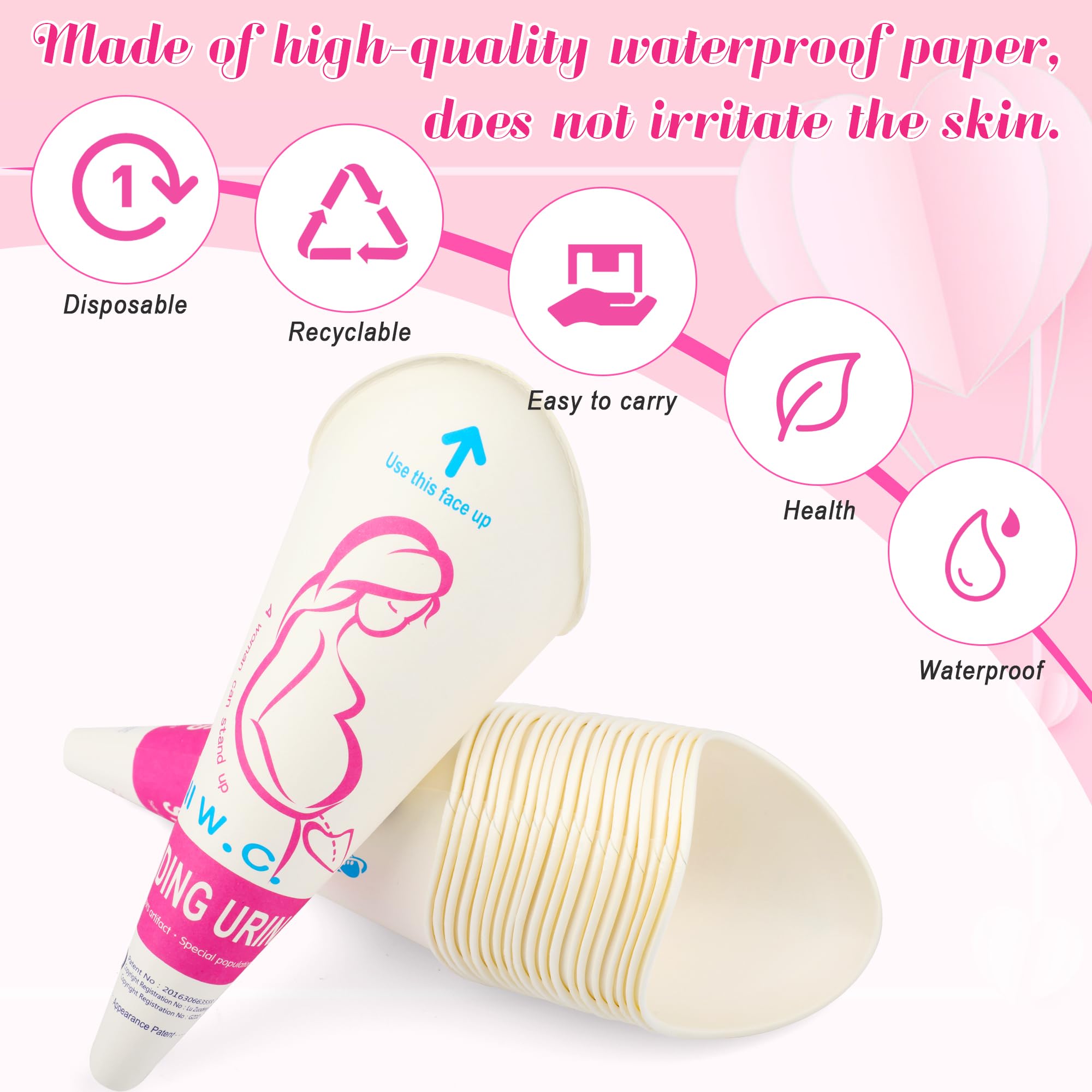 Luxiv 20 50 Pcs Disposable Female Urination Device, Portable Girl Urinal Funnel Women Outside Pee Cup Waterproof Paper Standing