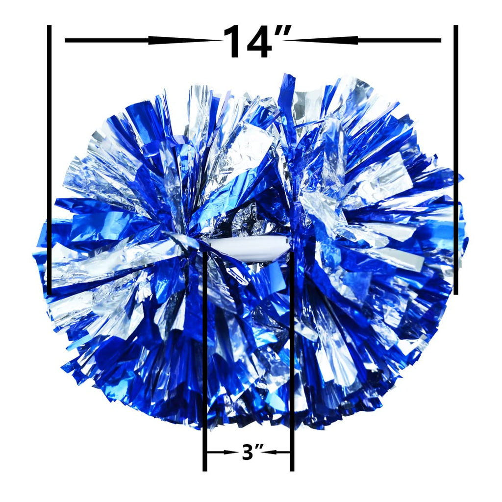 Hooshing 2 Pack Pom Poms Cheerleading Blue And Silver Pompoms With Baton Handle For Team Sports Spirit Dance Cheering