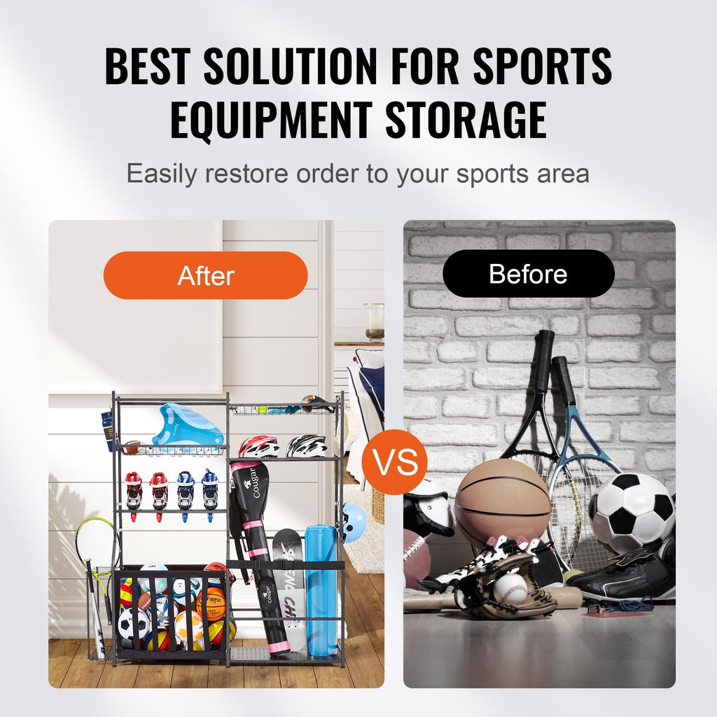 Vevor Golf Storage Garage Organizer, 2 Golf Bag Storage Stand Holder And Other Sports Equipment Storage Rack, Outdoor Steel Ball