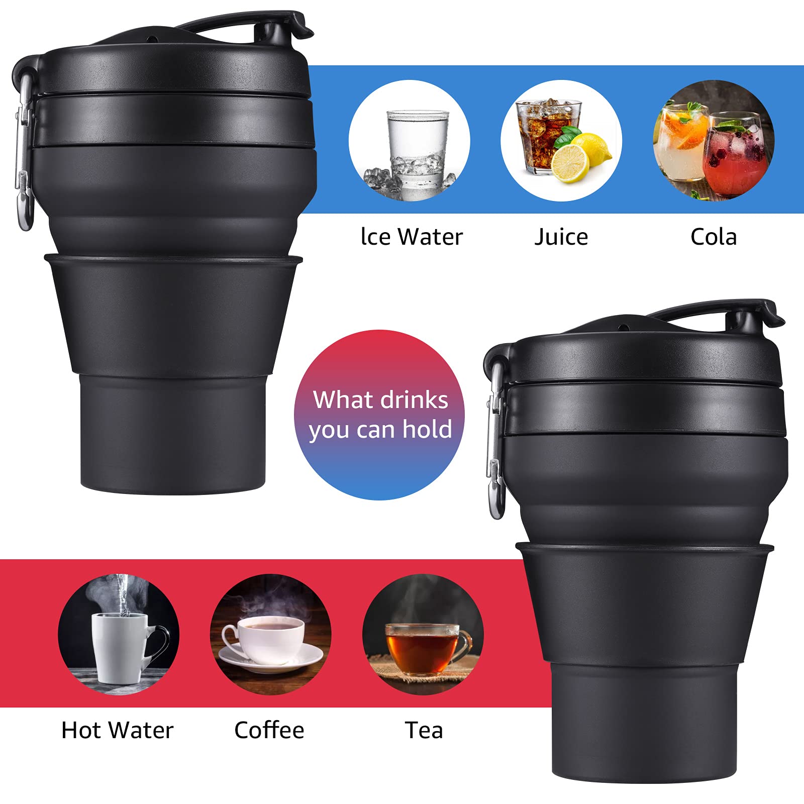 Easyxq Collapsible Travel Cup, 20 Oz 600Ml Silicone Folding Camping Cup, Leak Proof Bpa Free Portable Cup, Sport Bottle With Lid