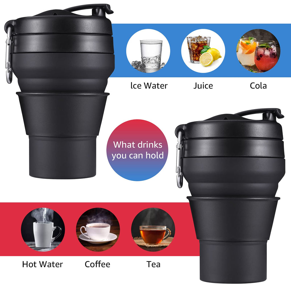 Easyxq 2Pack Collapsible Coffee Cup, 20 Oz 600Ml Silicone Folding Camping Mug, Leak Proof Bpa Free Portable Sport Bottle With Li