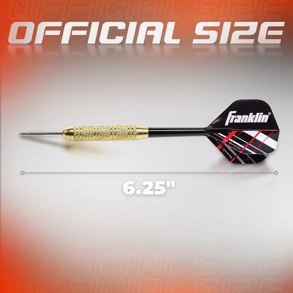 Franklin Sports Steel Tip Darts Set - 6 Pack Of 18 Gram Steel Darts - Removable Standard Nylon Flights And Brass Barrels - Light