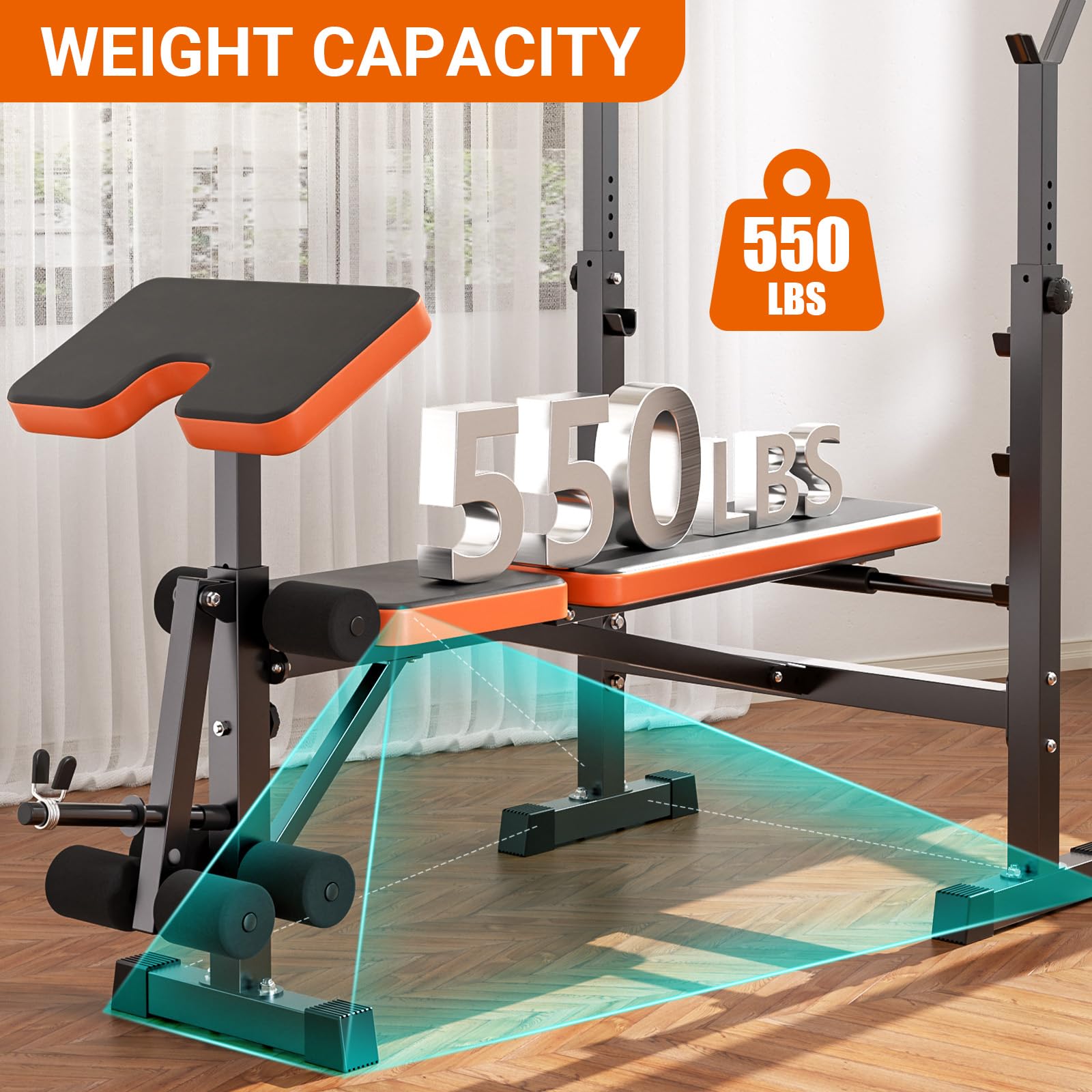 Multi-Function 6 In 1 Weight Bench Set - Leg Press, Preacher Curl Rack, Adjustable Workout Bench & Squat Rack For Full Body Exer