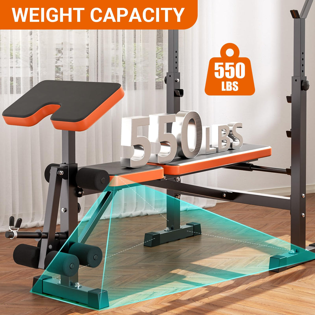 Yoleo 6 In 1 Weight Bench Set For Home Gym, Adjustable & Foldable Weight Bench, Workout Bench With Squat Rack For Bench Press Si
