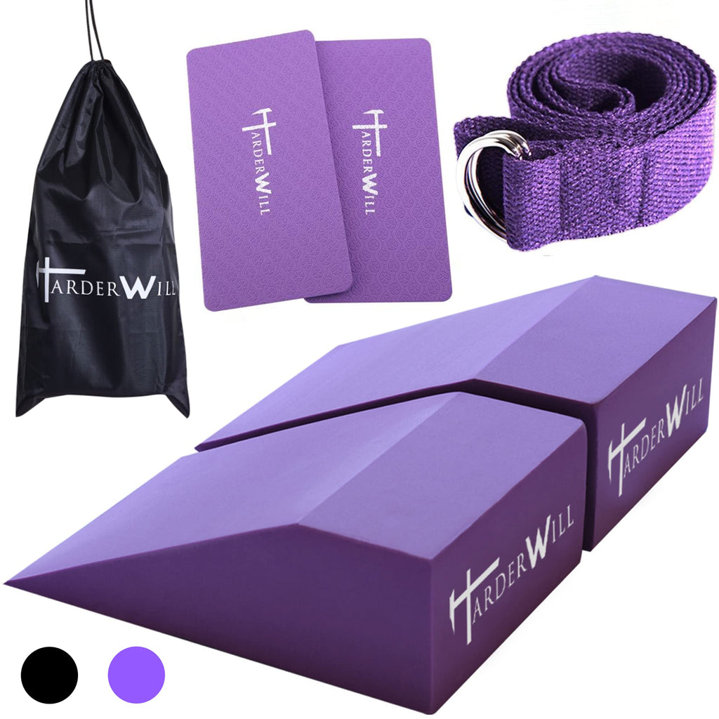 Harderwill 5 In 1 Yoga Foam Wedge Blocks (Pair), Calf Raise Block, Yoga Knee Pads Set, Calf Stretcher, Yoga Wrist Support, Balan
