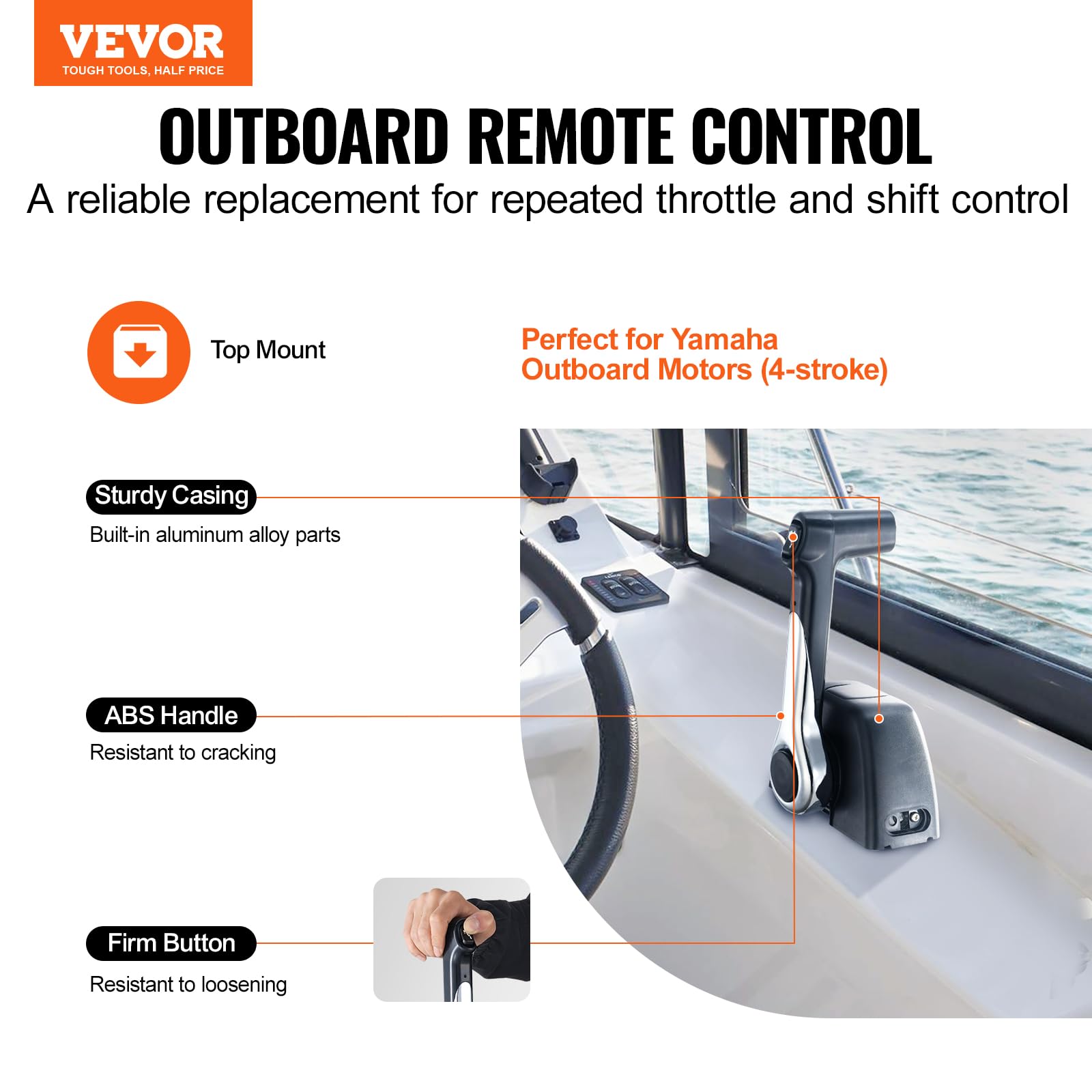 Vevor Boat Throttle Control, 704-48205-P1 Top-Mounted Outboard Remote Control Box For Yamaha 4-Stroke, Marine Throttle Control B