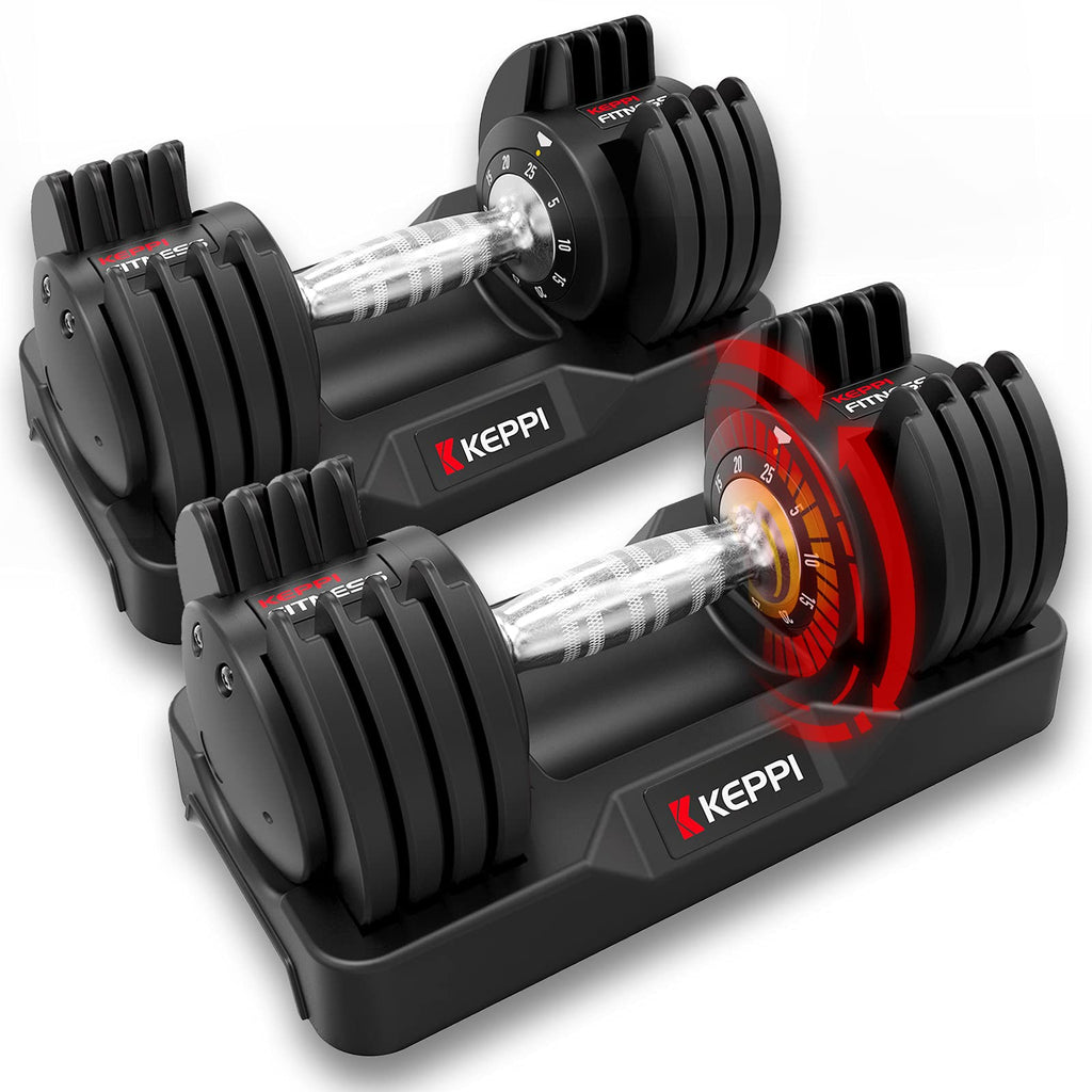 Keppi Adjustable Dumbbells Set-25Lb Single Dumbbell With Anti-Slip Metal Handle For Exercise & Fitness Fast Adjust Weight For Fu