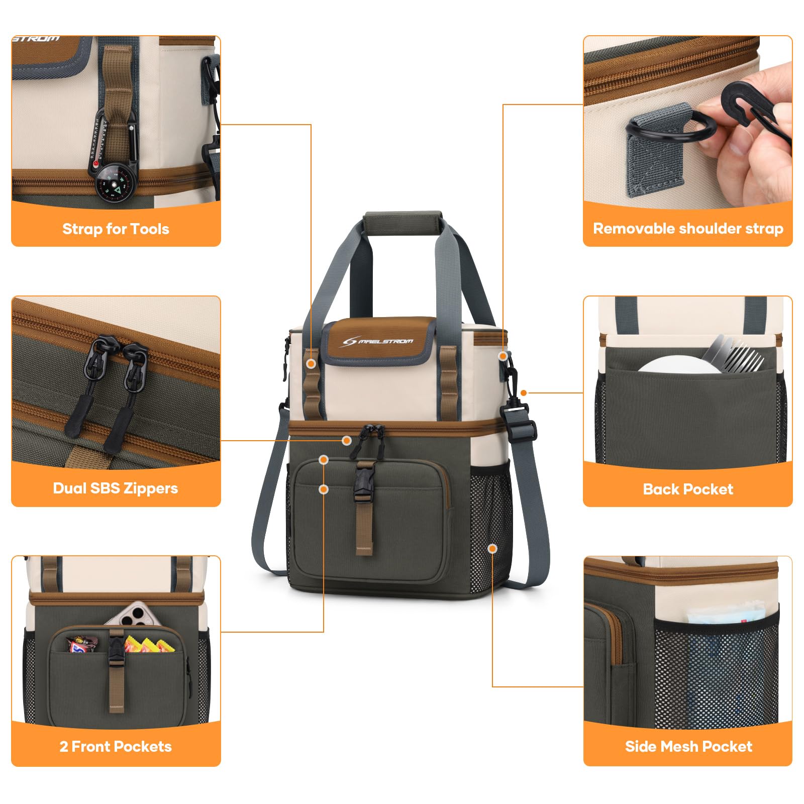 Maelstrom Lunch Box For Women, 20L Insulated Lunch Bag Men, Leakproof Double Deck Cooler Bag, Soft Lunch Cooler With Quick Acces
