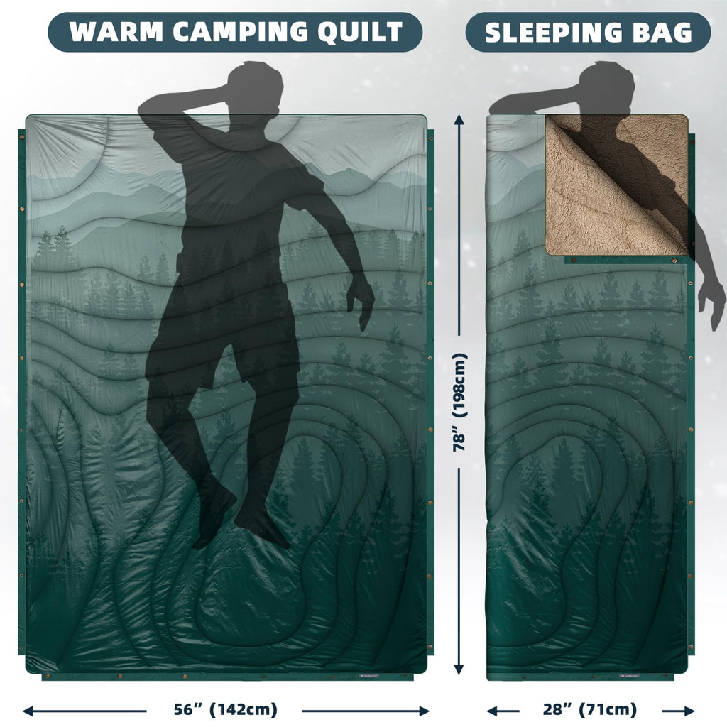 Kawagebo Kamp Outdoor Camping Blanket With Sherpa Lining, Extra Warm Thick Camp Blankets And Puffy Ultralight Soft Poncho Dwr Ca