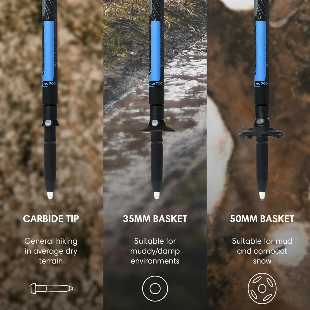 Fizan Compact 3 Trekking Poles - 5.6 oz Ultralight, Backpacking, Thru Hiking Poles, Adjustable, Collapsible, Customized Fit, EVA