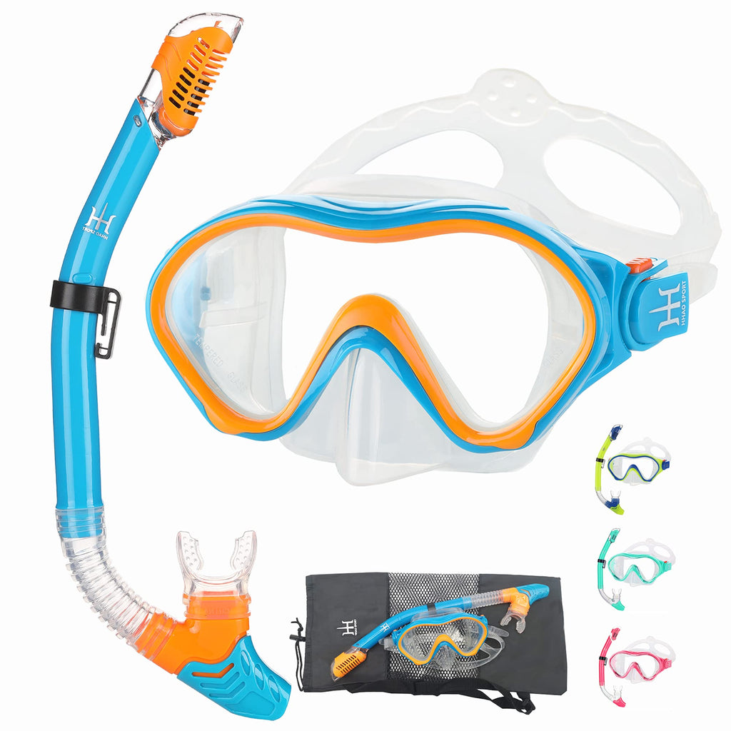 Kids Snorkeling Gear Dry Snorkel Hhao Sport Kids Snorkel Set Junior Anti Fog 180       Panoramic View, Swim Goggles With Nose Co