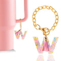 Letter Charm Accessories for Stanley Cup 1 PCS Cute Initial Keychain Handle Charm for Stanley Tumbler for Women Pink Letter W