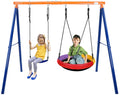 Royalove 500lbs 2 in 1 Swing Set for Backyard, 32 in Saucer Swing and 19 in Belt Swing with Heavy-Duty Metal A-Frame Swing Sets,
