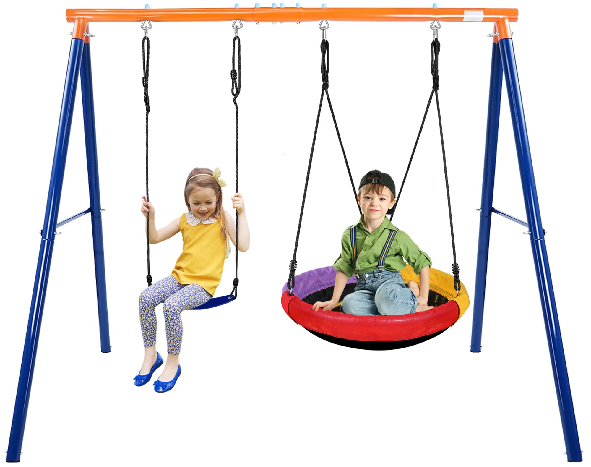 Royalove 500lbs 2 in 1 Swing Set for Backyard, 32 in Saucer Swing and 19 in Belt Swing with Heavy-Duty Metal A-Frame Swing Sets,
