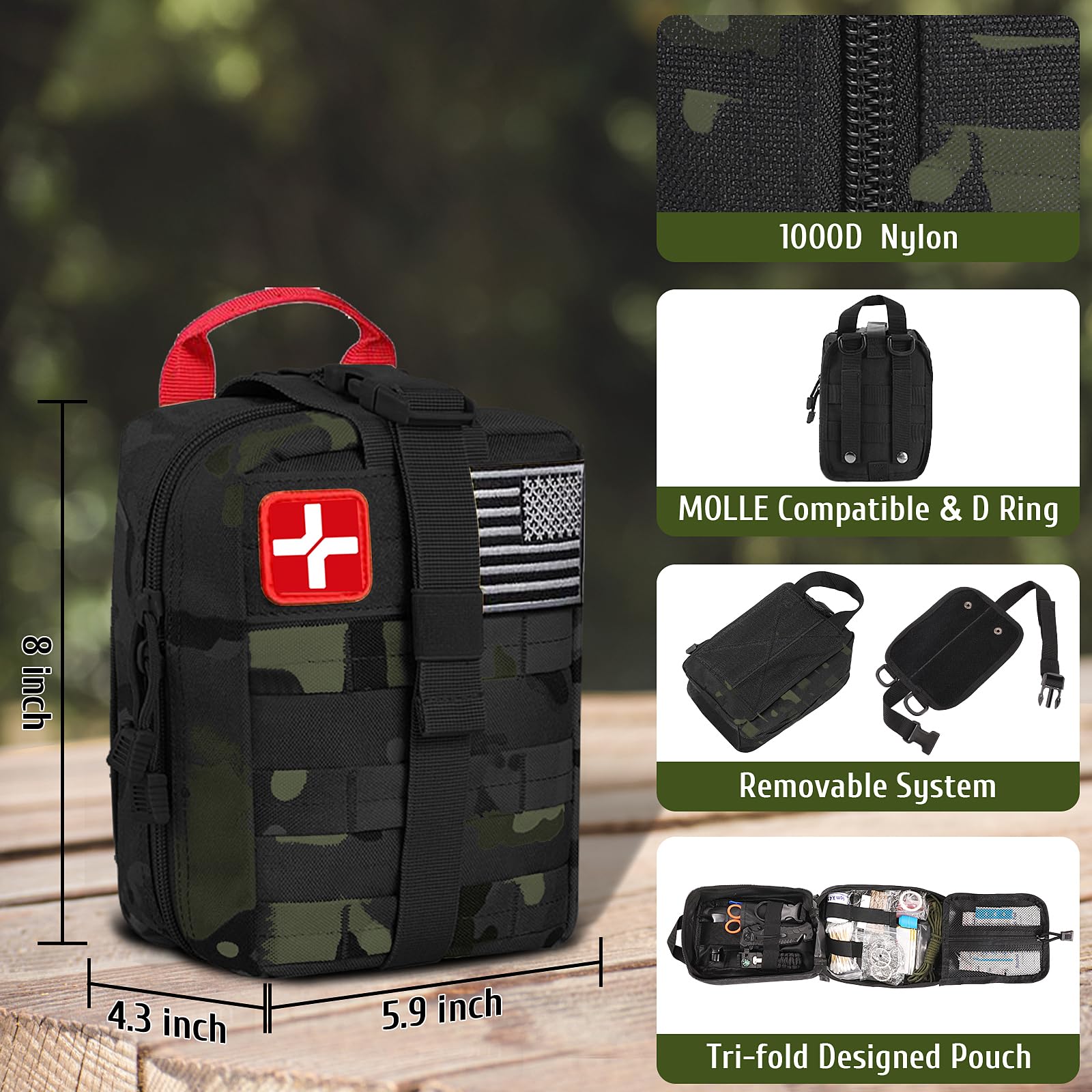 Abpir Survival First Aid Kit, 170 Pcs Survival Kits,Trauma Kit With Essential Survival Gear Emergency Medical Supplies For Hikin