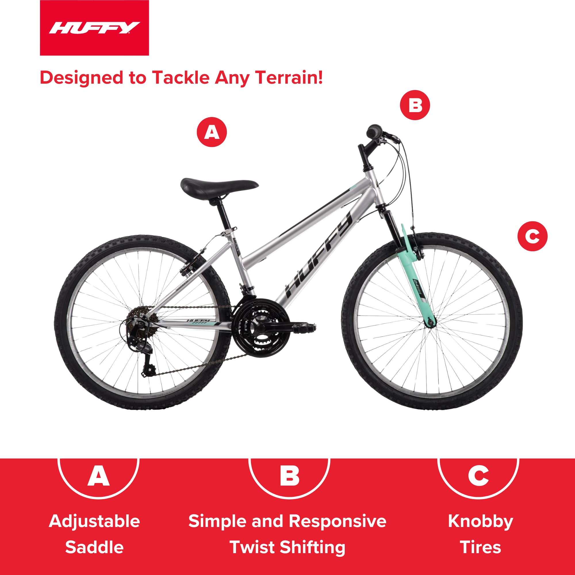 Huffy Stone Mountain 21-Speed Hardtail Ladies Mountain Bike, 24-Inch, Silver