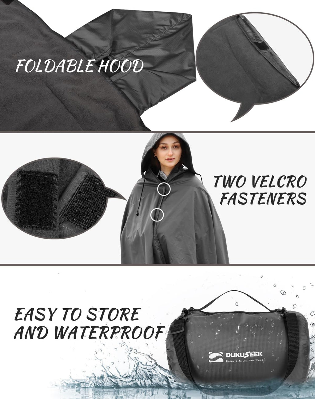 Dukuseek Hooded Stadium Blanket, Waterproof Windproof Outdoor Fleece Blanket - Large (79 ''X 59 ''), Portable, Wearable, Warm Fo