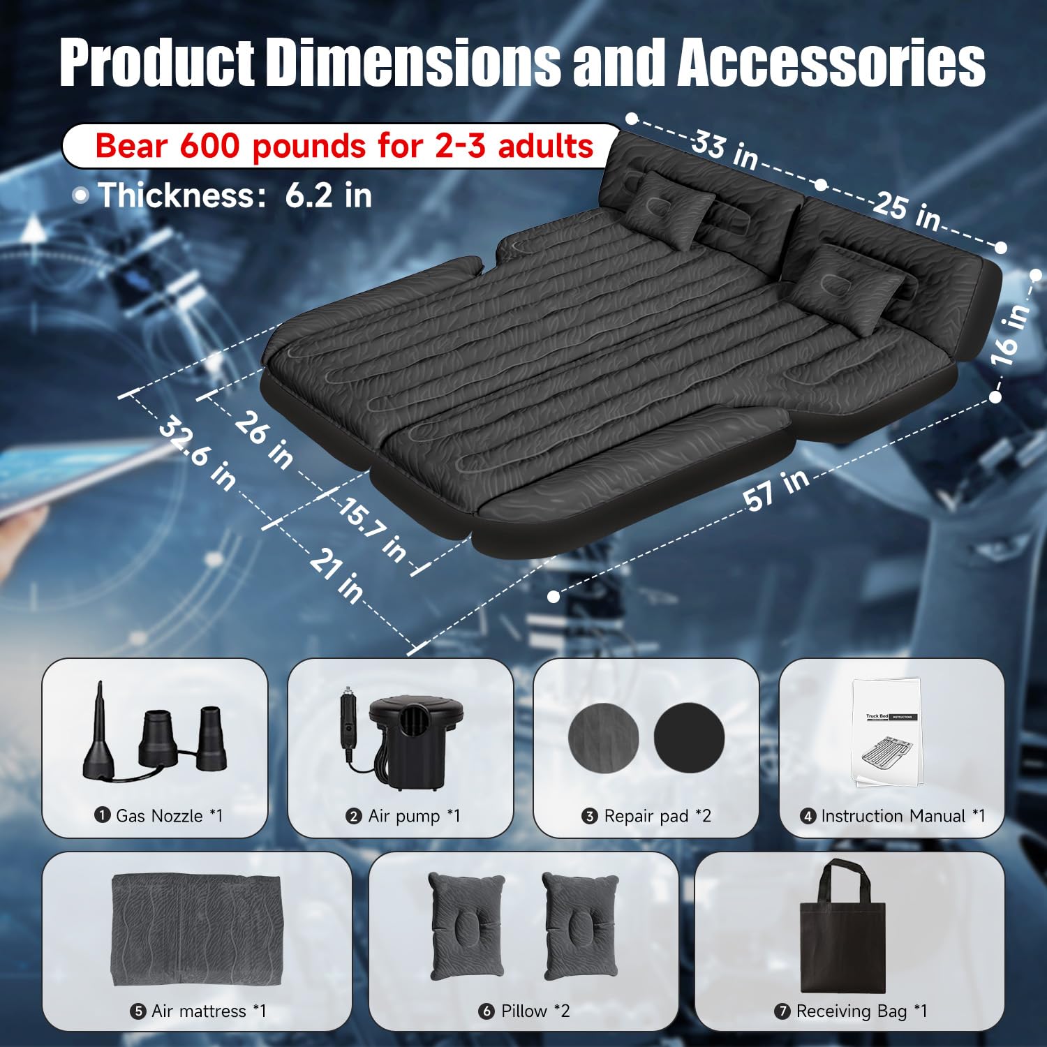 Dikasun Inflatable Suv Air Mattress Bed Car Mattress For Suv, Double-Sided Flocking Travel Camping Bed Car Air Mattress, Car Sle