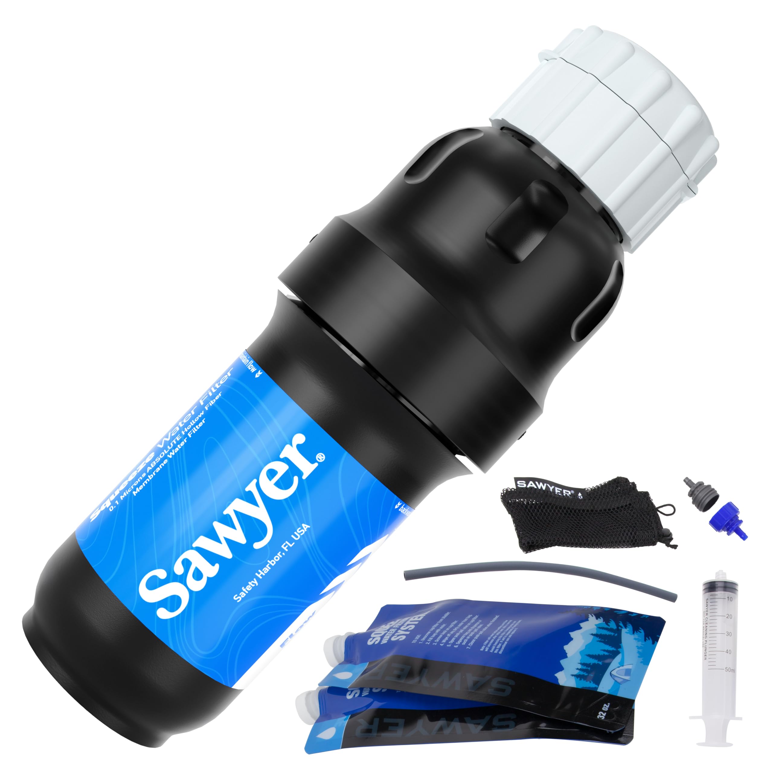 Sawyer Products Sp129 Squeeze Water Filtration System W Two 32-Oz Squeeze Pouches, Straw, And Hydration Pack Adapter
