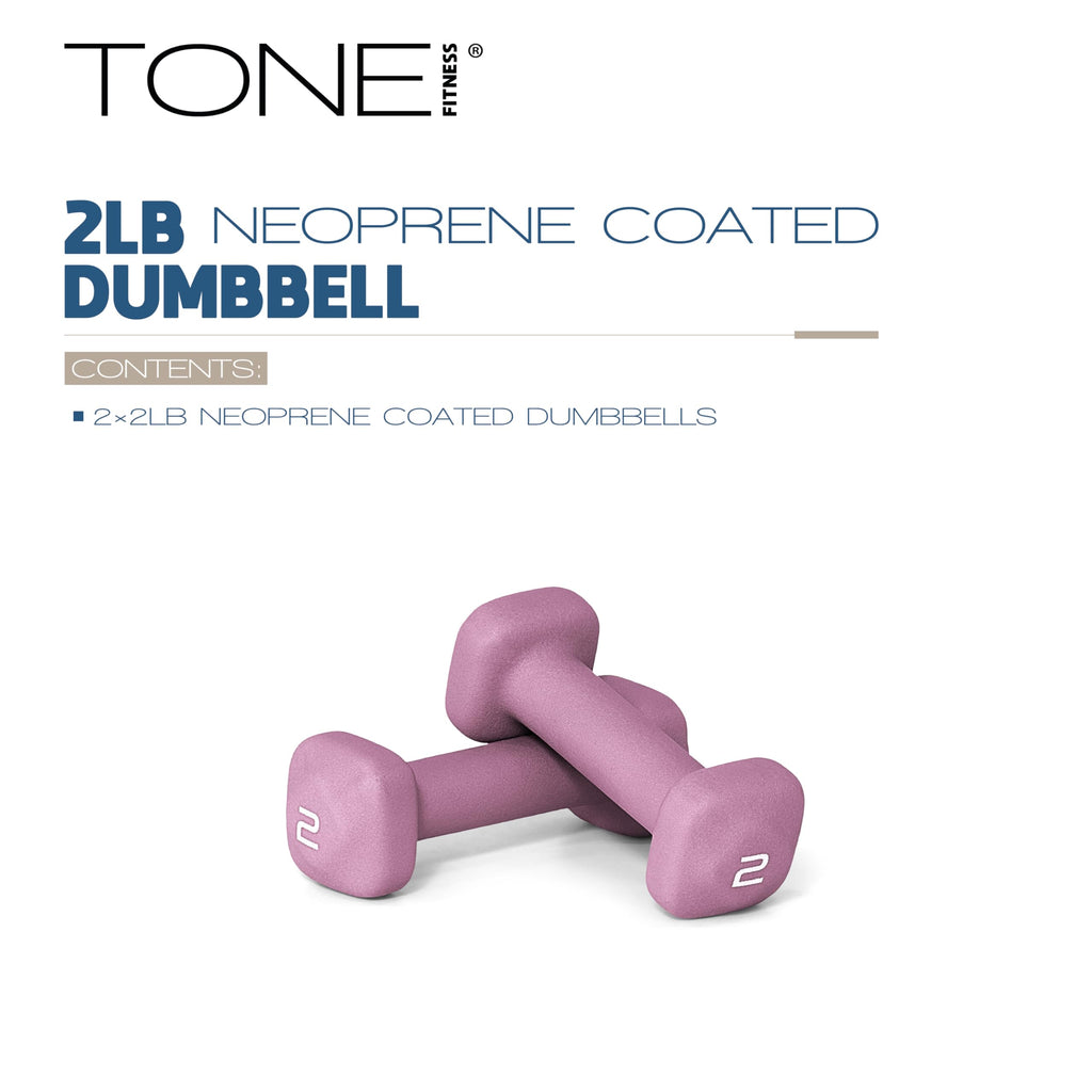 Tone Fitness 2 lb Neoprene Dumbbell Pair for Home Workouts - Non-Slip Design - Purple