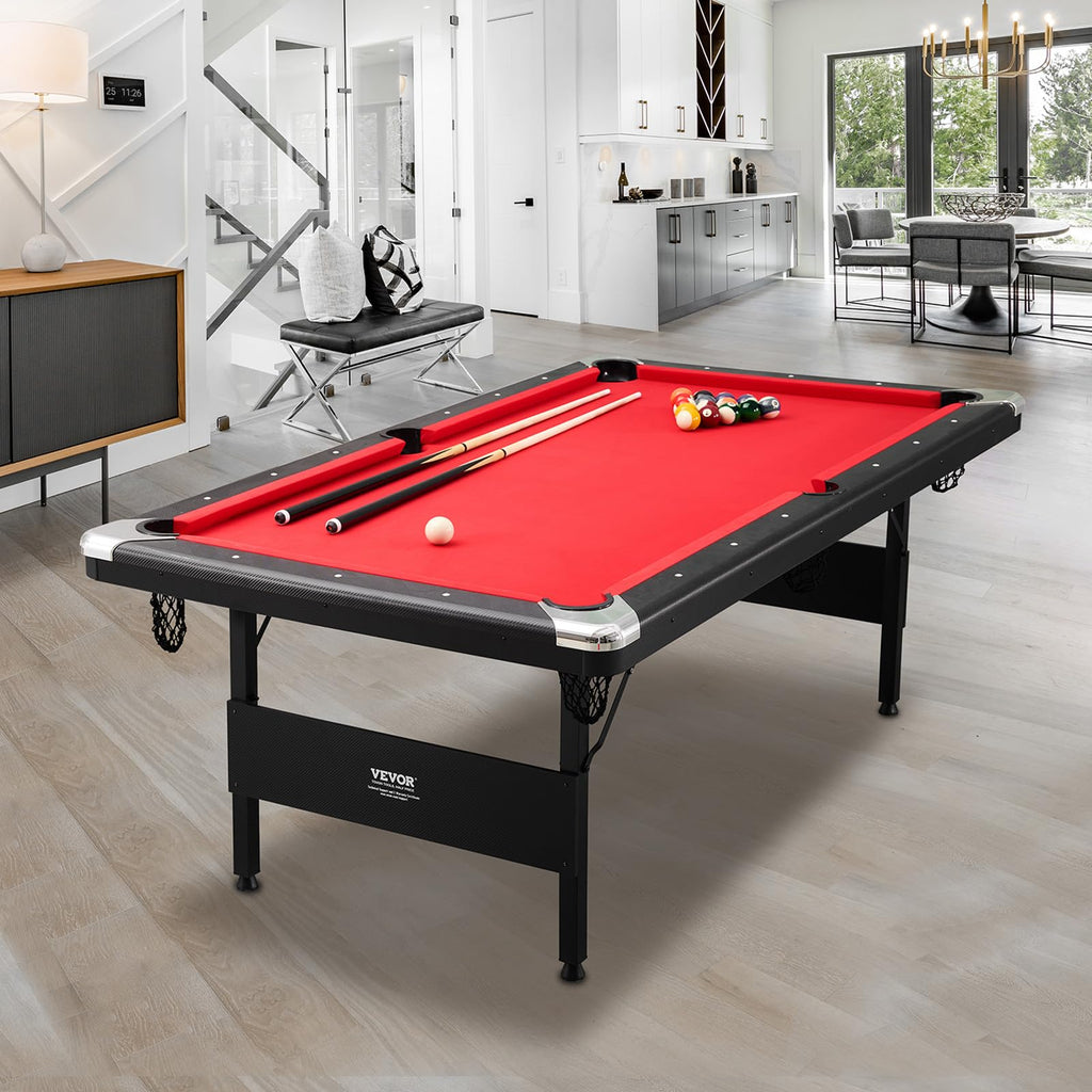VEVOR Billiards Table, 7 ft Pool Table, Portable Foldable Space-Saving Table, Billiard Table Set Includes Balls, Cues, Chalks an