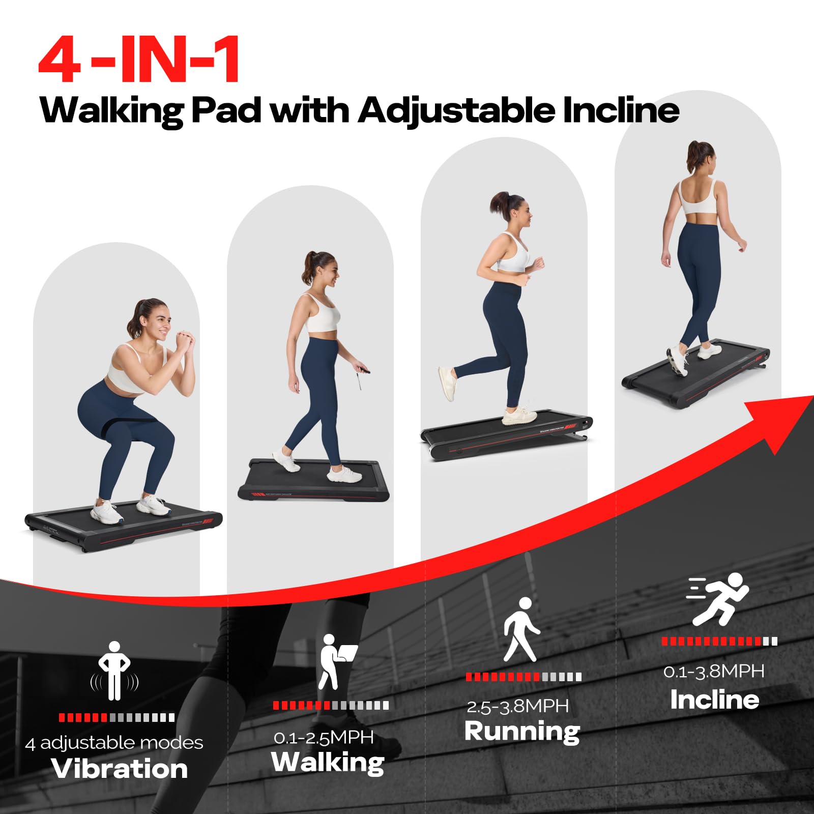 Sperax Walking Vibration Pad with Manual Incline,Under Desk Treadmill for Home,4 in 1 Vibration Plate Exercise Machine with APP,