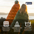 Horizon Hound Down Camping Blanket - Gr-20, Green Travel Blanket | Sustainable Insulated Down | Lightweight & Warm Quilt For Cam