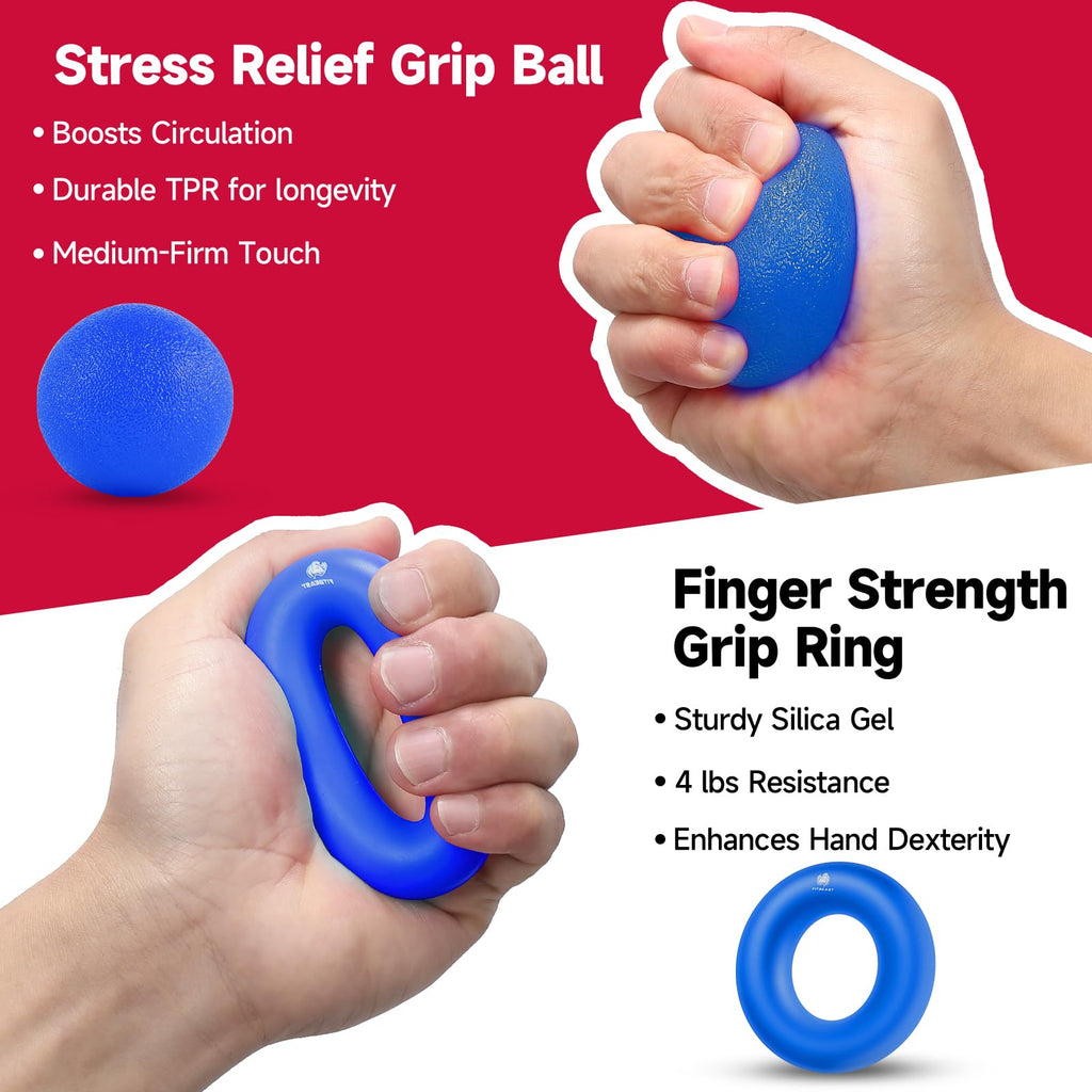 Fitbeast Grip Strengthener Kit 2 Counting Hand Grippers Adjustable Resistance, Finger Exerciser Grip Ball & Ring For Athletes Mu