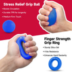 Fitbeast Grip Strengthener Kit 2 Counting Hand Grippers Adjustable Resistance, Finger Exerciser Grip Ball & Ring For Athletes Mu