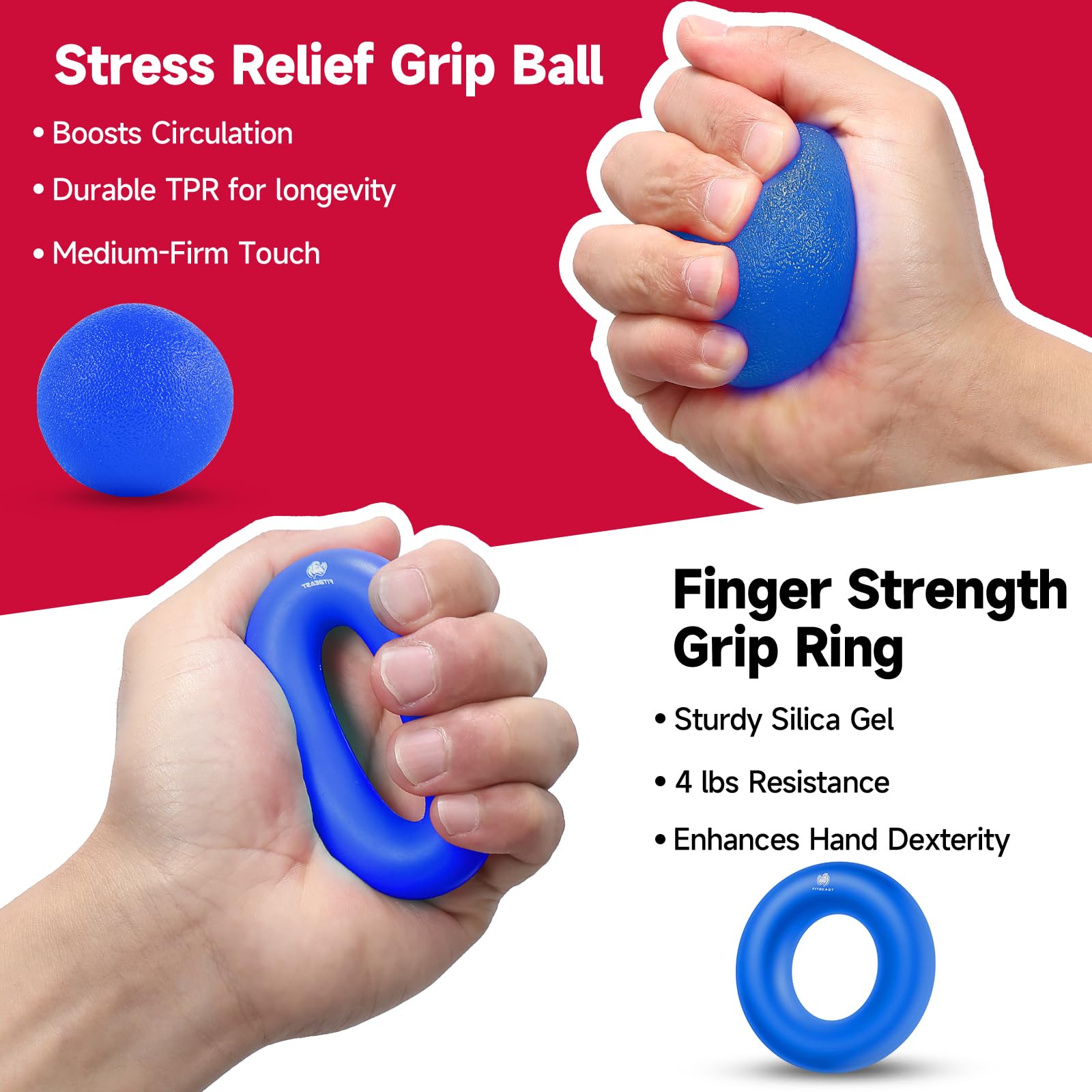 Fitbeast Grip Strengthener Kit 2 Counting Hand Grippers Adjustable Resistance, Finger Exerciser Grip Ball & Ring For Athletes Mu