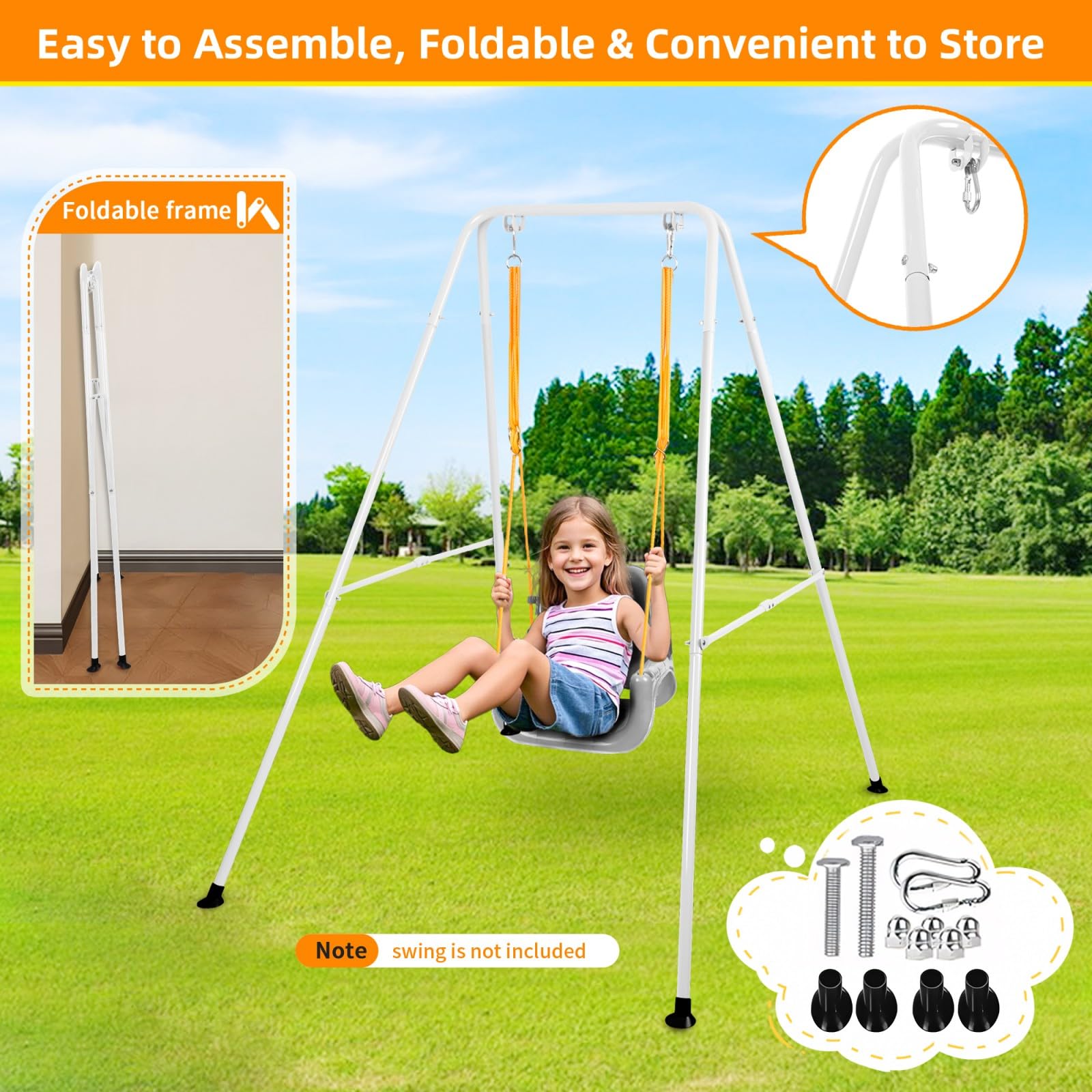 Foldable Swing Stand For Kids, Heavy-Duty Metal Swing Frame For Indoor/Outdoor, Suitable For Most Baby Toddler Swings, Easy To A