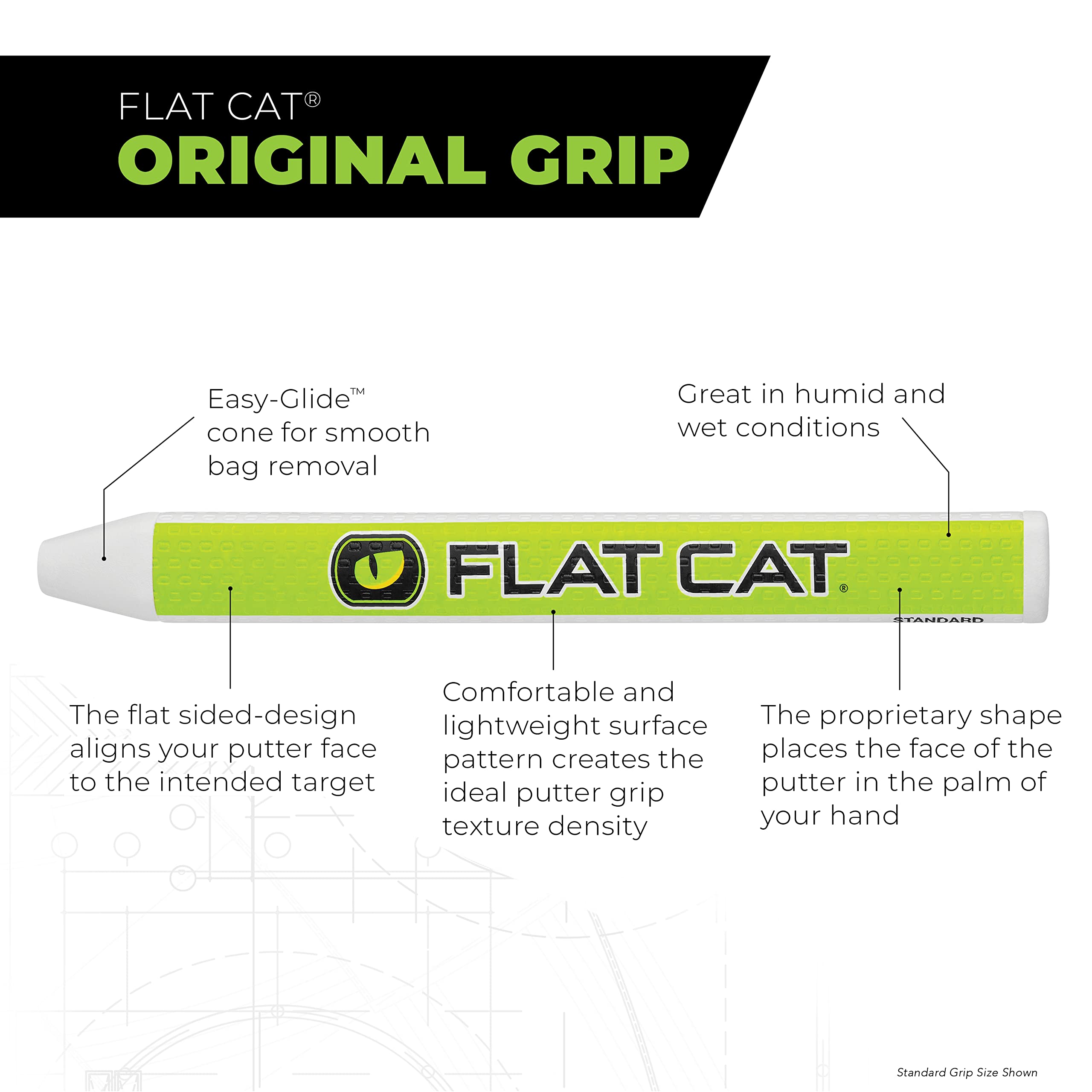 Flat Cat Original Svelte Golf Putter Grips - 1.68'' H X 1.26'' W X 12.2'' L, 1.23    Diameter, Lightweight 50G - Improve Putting