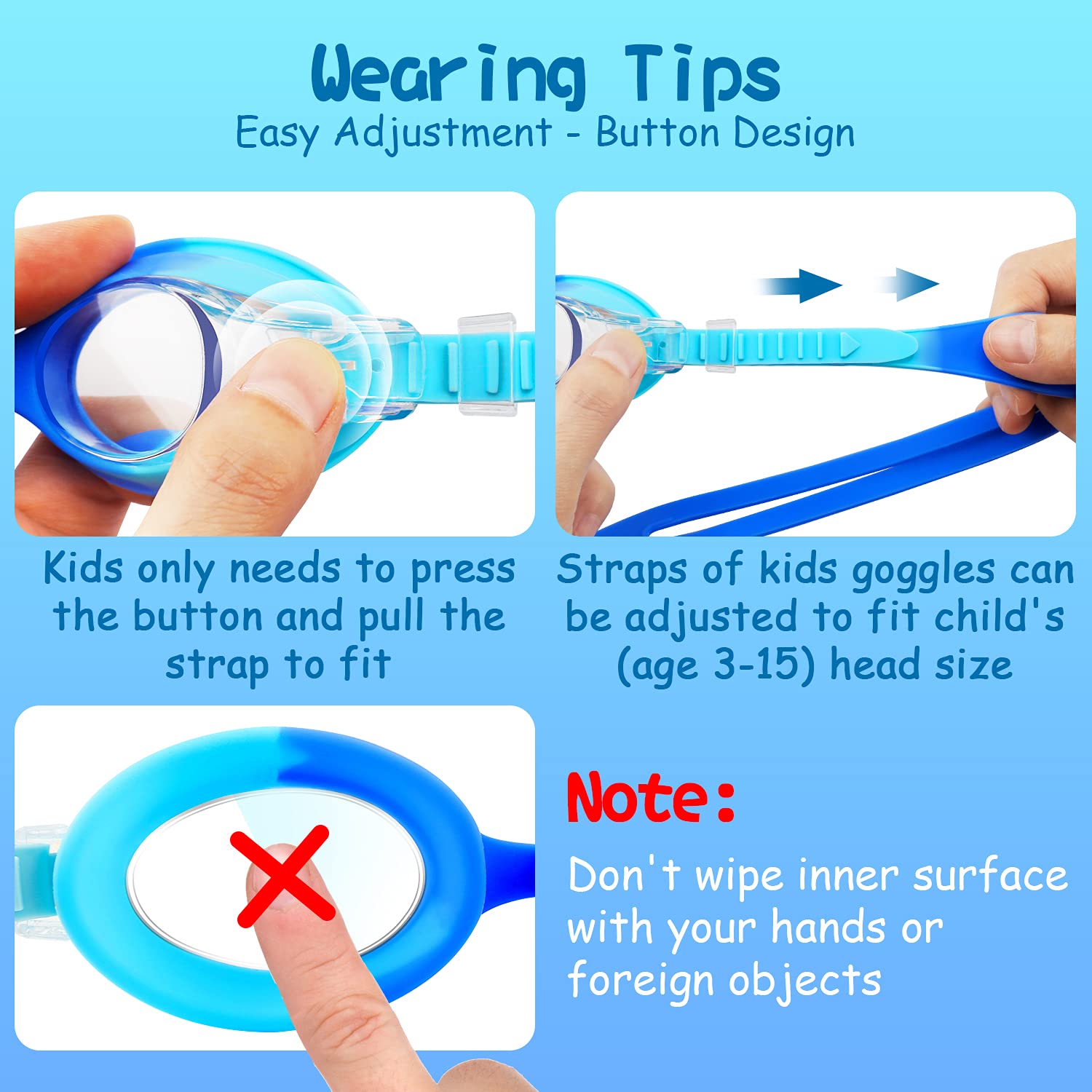 Cooloo Kids Goggles For Swimming Age 3-15, 2 Pack Kids Swim Goggles With Nose Cover, No Leaking, Anti-Fog, Waterproof, Blue & Pu