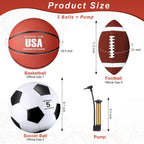 Sratte 3 Pcs Sports Balls Sport Set Including Official Size Soccer Basketball Football With Pump And Carry Bag For Teens Adults