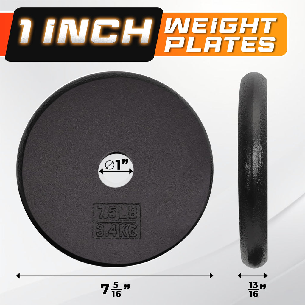 Yes4All 1-Inch Cast Iron Weight Plates For Dumbbells - Standard Weight Disc Plates, 7.5 Pound (Pack Of 2)