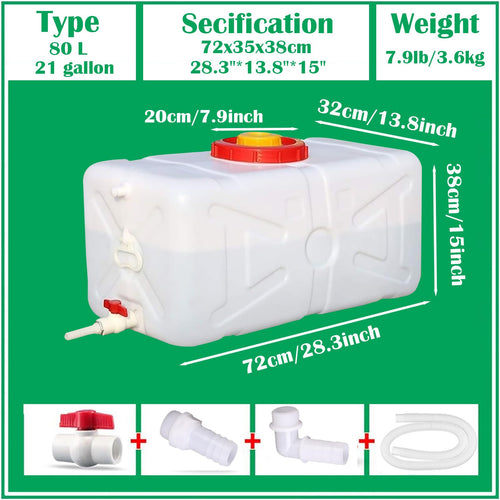 20 Gallon Portable Water Tank With Spigot&Hose, Water Storage Container For Camping, Rv, Truck, Emergency Preparedness(Thickenin
