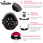Turboske Skateboard Helmet, Bmx Helmet, Multi-Sport Helmet, Bike Helmet For Kids, Youth, Men, Women (Pink, S/M (20.5''-22.8''))