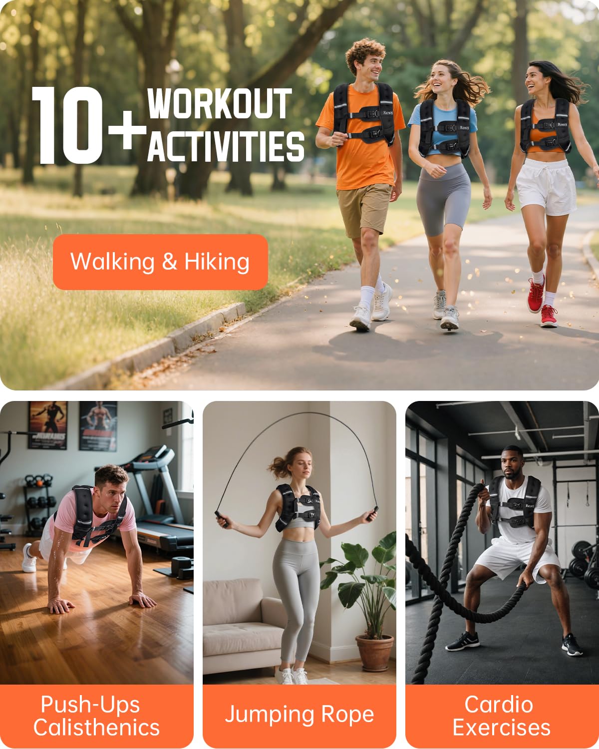 Renoj Weighted Vest for Women Men: 6lb/8lb/10lb/12lb/16lb/20lb Weight Training Vest for Workout, Running, Walking, Exercise, Wei
