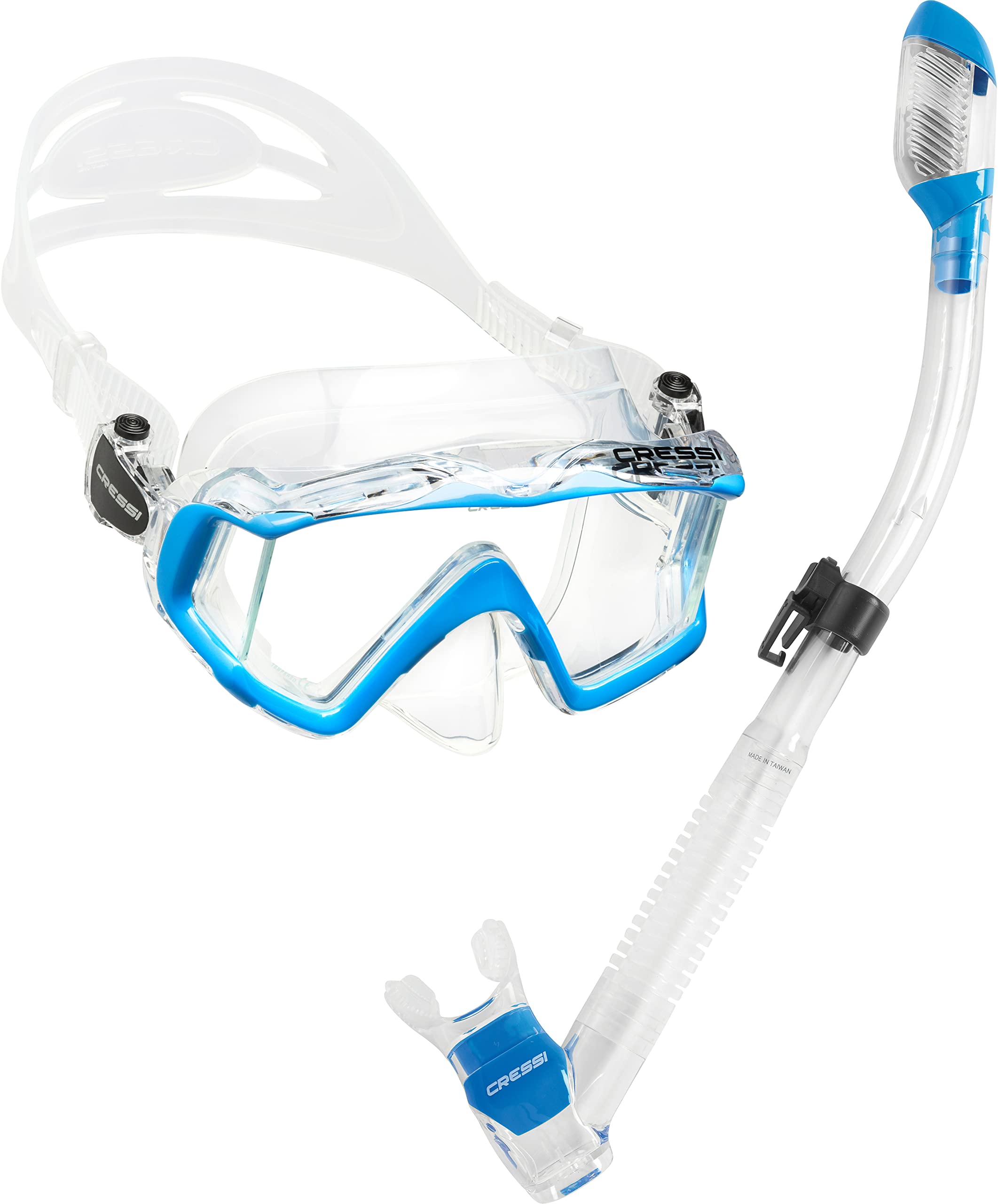 Cressi Panoramic Wide View Mask With Dry Snorkel Set, Clear Blue