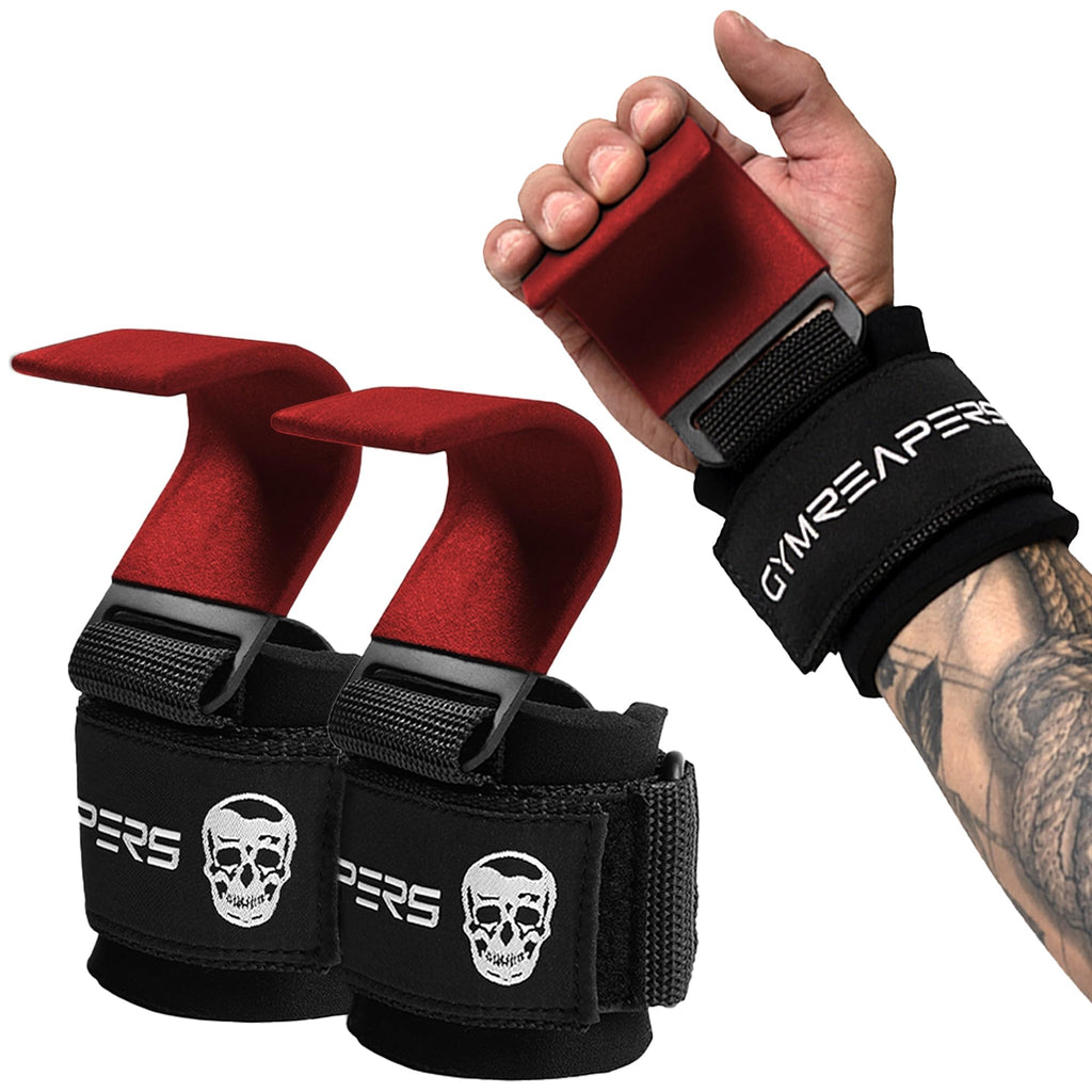 Gymreapers Weight Lifting Hooks (Pair), Heavy Duty Power Wrist Straps Hand Grip Support For Deadlifts, Pull Ups, Shrugs - Gym Gl
